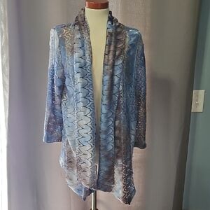 Chico's Elegant Sheer Cardigan in Blue and Gray